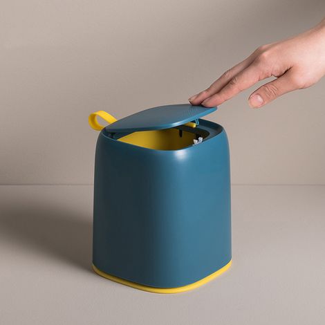 Mini-Schreibtisch-Abfalleimer mit Deckel für Büro und Ankleidezimmer, dunkelblau, Kunststoff (1/5)