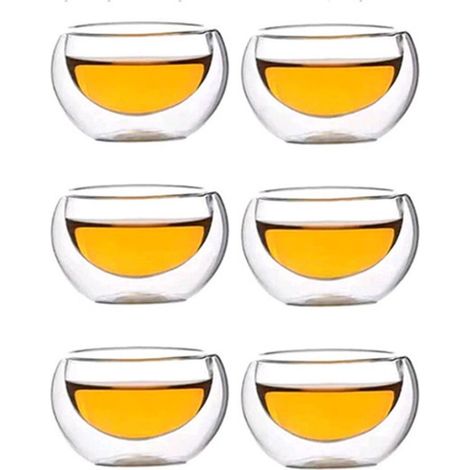 6 pièces tasse à thé double paroi en verre résistant à la chaleur, 50 ml, motif floral, avec couvercle, pour salon ou bureau (1/4)