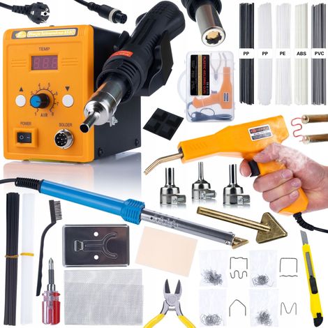 Rosfix Set – Lötstation Hot-Air 858D + Blue Lark 80W Lötpistole mit Zubehör  3 Düsen, 5 Schweißmaterialien  Kunststoffmontage  Elektronik Reparatur Set