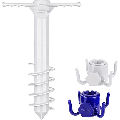 Beach Umbrella Sand Anchor, Heavy Duty Outdoor Umbrella Stand Base with 5 Spiral Screw and 2 Pack Beach Umbrella Hook (1/5)