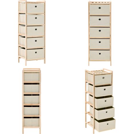 Étagère de rangement 5 paniers tissu bois de cèdre beige - Étagère De Rangement - Meuble De Rangement - Bibliothèque - Commode - Tiroir - Home & Living (1/5)