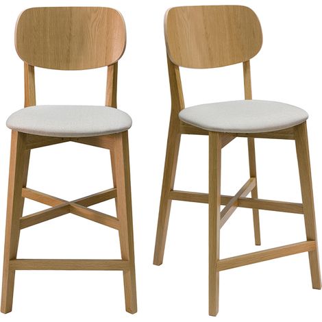 Sgabelli da bar in legno chiaro rovere e tessuto beige H65 cm (set di 2) LUCIA
