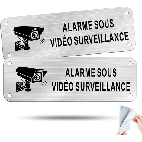 Panneau Maison Sous Vidéo Surveillance Alarme Adhésif Aluminium Brossé 15x5 cm Argent/2 pièces (1/5)