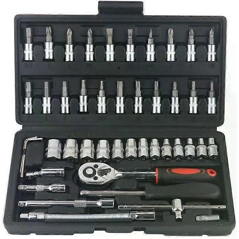 HONORNIC - Coffret de 46 douilles pour la réparation automobile : clés à cliquet, clés à cliquet, tournevis, outils professionnels pour le travail des métaux. (1/4)