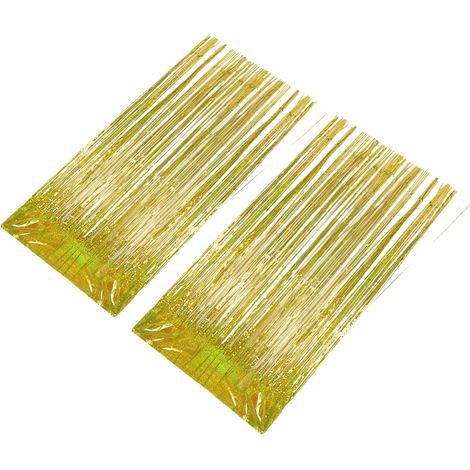 Rideau à franges métallisées (2 pièces) doré, idéal pour mariage, fiançailles, enterrement de vie de jeune fille, anniversaire ou décoration de scène. (1/5)