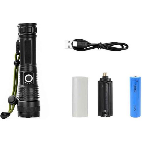 Lampe torche LED ultra-lumineuse, rechargeable par USB, lampe torche tactique ultra-lumineuse, idéale pour le camping et la randonnée (1/5)