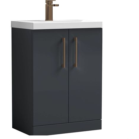 Balterley Bramshall Contemporary Floor Standing 2-Door Vanity & Mid-Edge Basin, Dark Grey, 600mm (1/4)