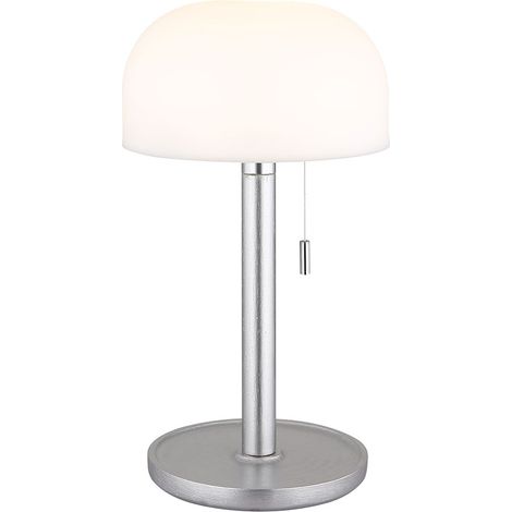 Tischleuchte Außenlampe LED Akku USB Bambus Gartenleuchte, Kunststoff opal silber, 1,5W 80Lm warm-kaltweiß, DxH 15x28 cm