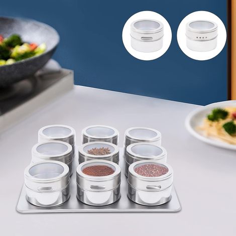 Set aus 9 Gewürzgläsern, magnetisch, Edelstahl, rund, für Küchengewürze (1/5)