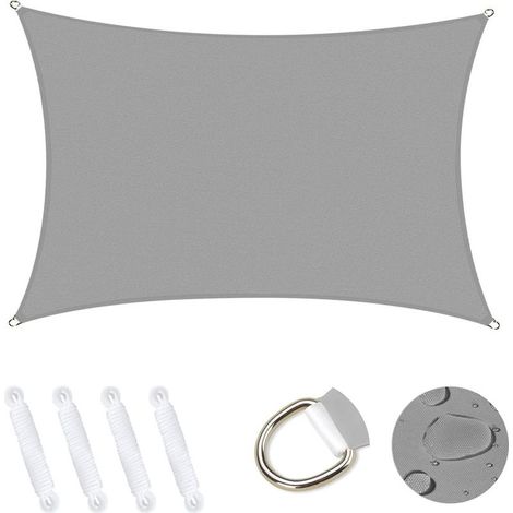Voile d'ombrage Rectangulaire 2x3m, Abri de Jardin 95% UV Block Sunscreen Auvent Toile Ombrage Étanche Durable pour Extérieur Patio Jardin Cour Arrière Camping Piscine - Gris (1/4)