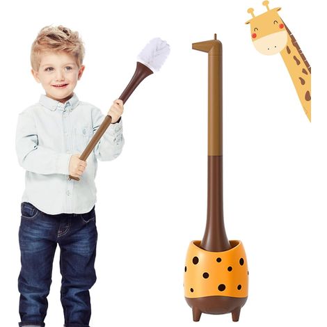 Brosse de toilette mignonne en forme de girafe, nettoyant de salle de bain compact sur pied avec poils ronds en PP durable pour la décoration intérieure et le nettoyage quotidien (1/5)