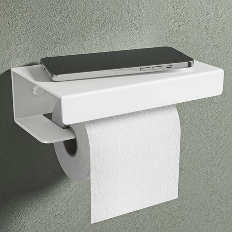 Mai & Mai Toilettenpapierhalter mit Ablage, Klopapierhalter WC aus Aluminiumlegierung, Toilettenpapier Halterung Rollenhalter Sandweiß 20cm Lino-05