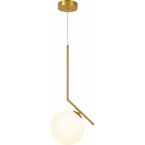 Lampadario a Sospensione Oro con Sfera Bianca opalina in plastica, Attacco G9, Moderno ideale per ambienti interni (1/5)
