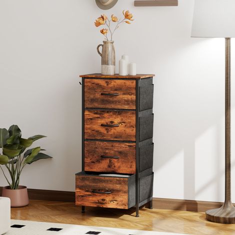 Stylish 4-Drawer Storage Chest with Side Pockets and Hooks-Durable Steel Frame,Adjustable Feet,Space-Saving Design (1/5)