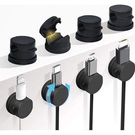 Set di 10 fermacavi girevoli a 360° con molla, organizer per cavi da scrivania, supporto autoadesivo per cavi di ricarica per comodino o auto. - AquaForge (1/5)