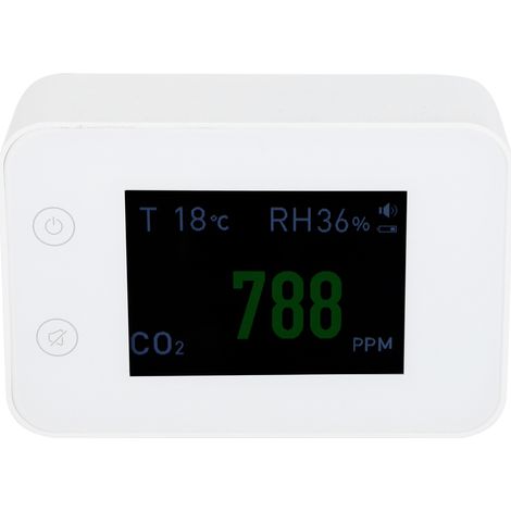 Détecteur de qualité de l'air 7,1 cm (2,8 pouces) à induction infrarouge, testeur numérique de CO2 et PM2.5, chargement USB, blanc (1/5)