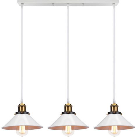 – Lustre suspension industrielle E27 3 têtes réglable – Design rétro blanc – Abat-jour 22x16,5 cm – Longueur câble 100 cm (1/5)