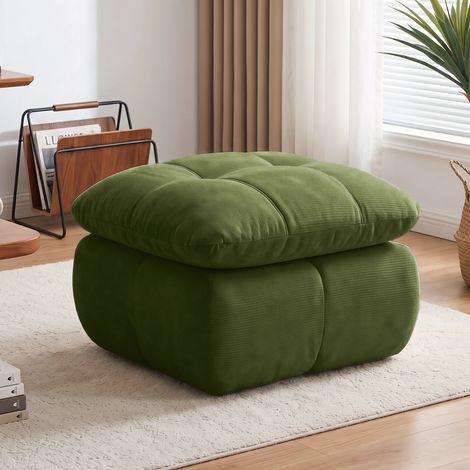 Pouf in ciniglia con imbottitura in schiuma ad alta densità 2D e poggiapiedi imbottito, 72,5x63x50 cm, verde