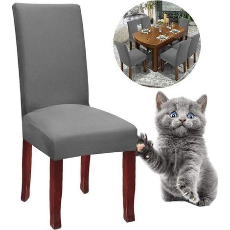 Housse de Chaise Extensible Housses de Chaise Haut Dossier Elastiques Housse de Protection pour Salle à Manger Hôtel (Gris, 4 pièces)- (1/5)
