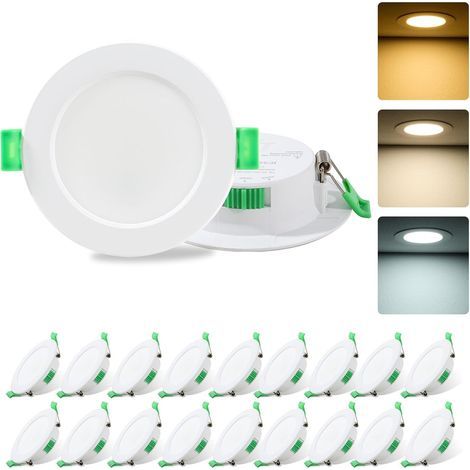 Pack of 20 Recessed Spotlights, 7W, Adjustable Color Temperature, IP44 Waterproof, for Bathroom (1/5)
