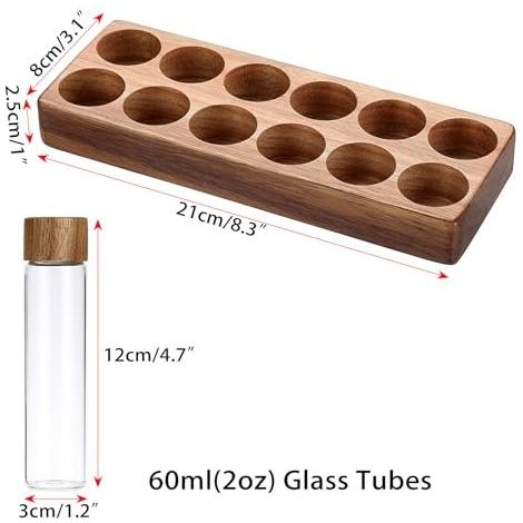 Ensemble de 12 tubes de rangement pour grains de café en portions, comprenant un support en bois et un couvercle, des bouteilles doseuses en verre pour le stockage du café, des bocaux à grains de café (1/5)