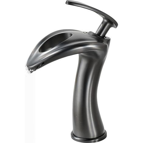 Einhebel-Wasserfall-Waschtischarmatur, Messing-Waschtischarmatur mit Brausepistole – Grau