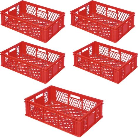 BRB 5 bacs de transport - Dimensions : 600 x 400 x 170 mm - Parois et fond ajourés - Poids : 1,50 kg - Couleur : rouge