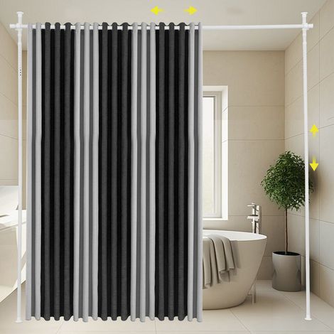 Barra para cortinas de separación de espacios – barra telescópica (1,22 m a 3,05 m), soportes verticales independientes, instalación sin dañar las paredes, color blanco (1/5)