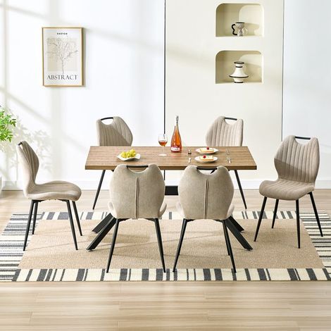 Ensemble table à manger - WAFTING - 140x80x73 cm - 6 chaises tissu kaki - Structure métal - Design contemporain (1/5)