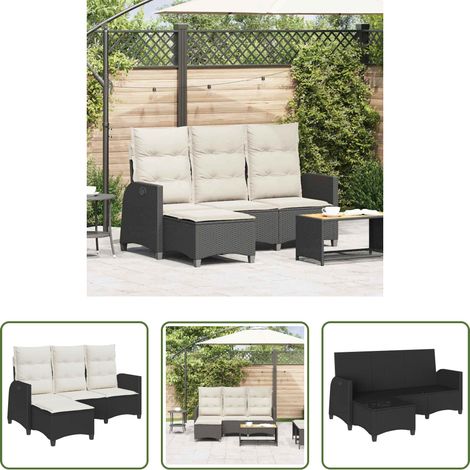 Canapé inclinable - Canapé de jardin inclinable coussins forme de L noir polyrotin (1/5)