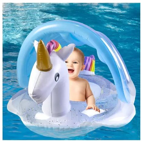 Bouée Bébé - Licorne Gonflable Avec Pare-Soleil Amovible - Pour Piscine Plage Extérieur - 1 Pièce (1/5)