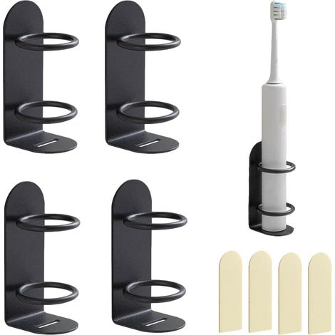4 schwarze Eisenhalterungen – selbstklebend – mit Abflussloch – für Bürste/Rasierer – zur Wandmontage – Industriedesign