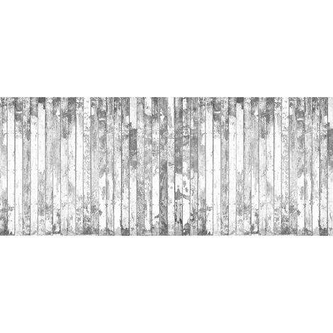 Papier peint panoramique moderne gris & blanc | Tapisserie panoramique bois usé | Papier peint panoramique salon imitation bois - 250 x 600 cm (6 pièces) (1/2)