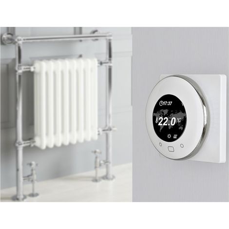 Milano Elizabeth 930mm x 620mm Floorstanding Chrome and White Dual Fuel Electric Heated Towel Rail Radiator with Angled Valves - With Wi-Fi Thermostat (1/5)