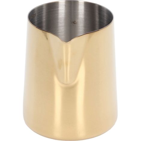 Pitcher à lait mousseux 350ml en acier inoxydable 304, bec verseur anti-gouttes et échelle graduée, finition dorée.