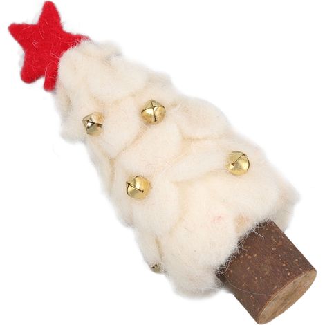 Sapin de Noël en feutrine de laine, en bois, petit, pour décorer une fenêtre, blanc (1/5)