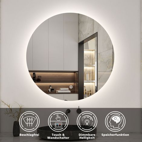 Badspiegel LED Rund Touch Wandspiegel Badezimmerspiegel Beleuchtung 60cm Nur Kaltweiß (Einstellbare Helligkeit) (1/5)