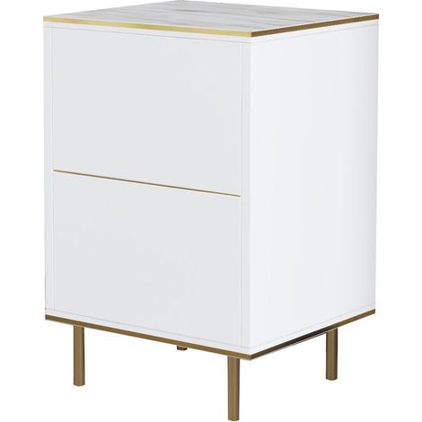 Table de chevet moderne Imaj avec étagères et porte pour chambre à coucher - Effet marbre blanc (1/5)