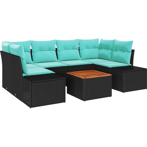 Garden Sofa Set 7 pcs Black and Turquoise Poly Rattan vidaXL (1/5)