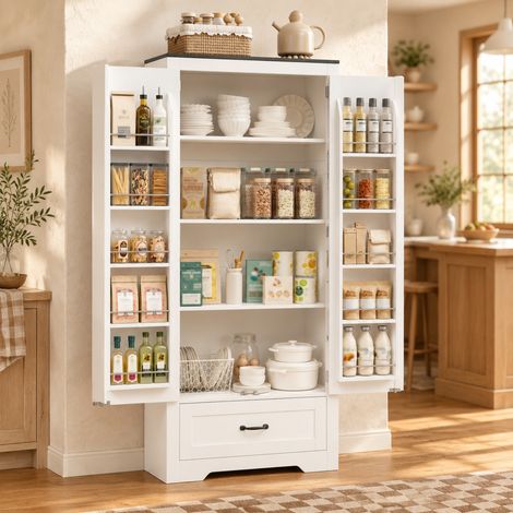 Armario alto de cocina 80 x 35 x 183 cm en MDF blanco, ahorra espacio - CHICFURN (1/5)