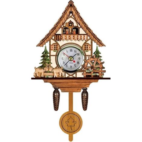 Antike Kuckucksuhr aus Holz, traditionelle Wanduhr im nordwesteuropäischen Stil mit automatischem Glockenpendel (CM005) (1/5)