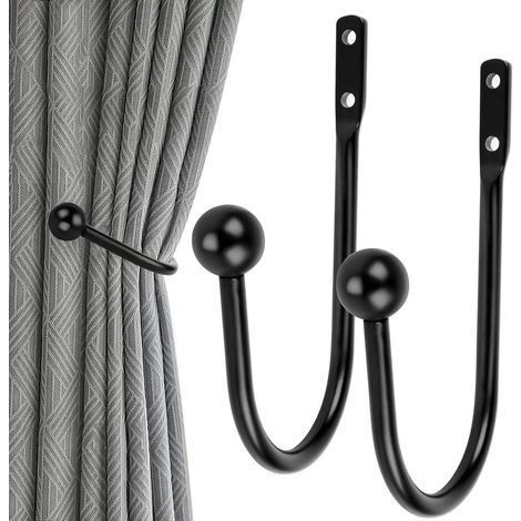 Set of 2 black metal wall tiebacks for curtains 124, (1/3)