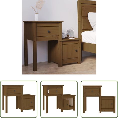 Bois de pin massif - Table de chevet Marron miel 79,5x38x65,5 cm Bois de pin massif (1/5)
