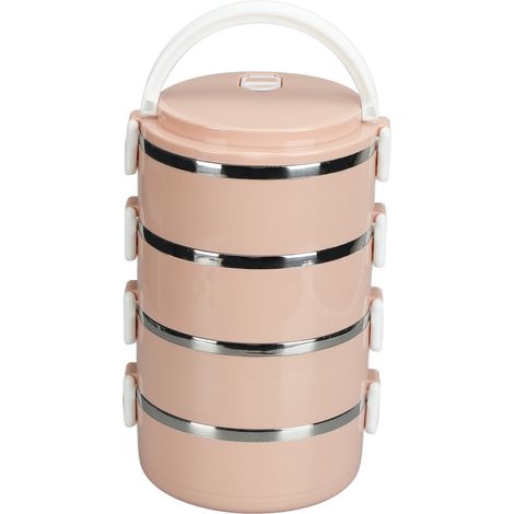 Boîte-repas isotherme en acier inoxydable 304 portable, 4 couches rose nordique pour école, bureau et plein air (1/5)