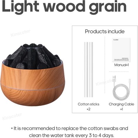 Humidificateur de bureau classique en bois clair, veilleuse colorée, cheminée créative (1/5)
