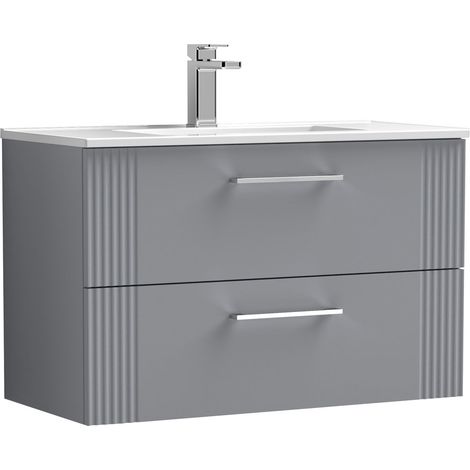 Belvide Partial Fluted 2 Drawer Wall Hung Vanity Unit with 1 Tap Hole Minimalist Basin - 800mm - Grey