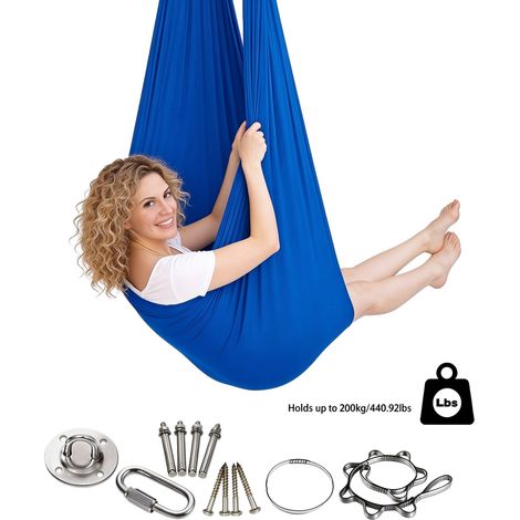 Hamac suspendu élastique 2,8 × 1,5 m – Balançoire de thérapie sensorielle – Rotation 360°, capacité jusqu'à 200 kg, lavable en machine – Idéal pour la relaxation et le yoga aérien, pour enfants et adu (1/5)