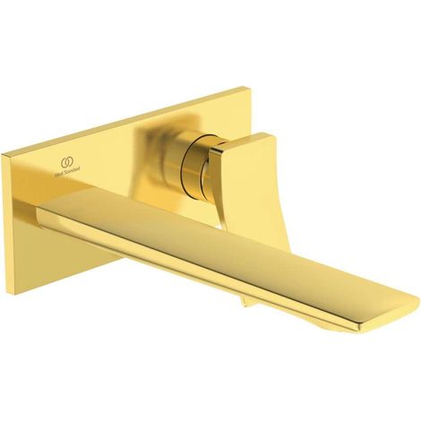 Miscelatore lavabo a parete CHECK sporgenza 225 mm oro spazzolato con rosetta quadrata, kit 2 IDEAL STANDARD (1/2)