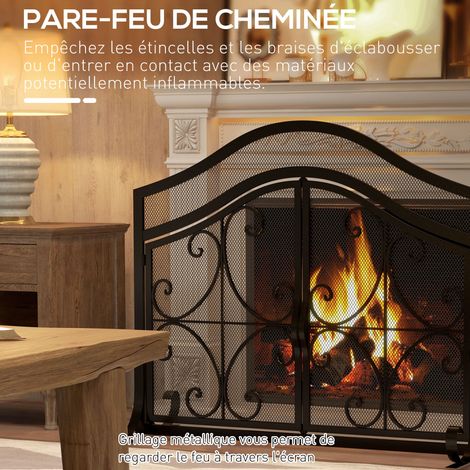 Grille de protection cheminée - Acier noir 105x40x80,5cm - Design élégant avec portes doubles magnétiques et motif ajouré pour sécurité optimale (1/5)
