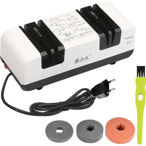 Aiguiseur de couteaux électrique professionnel Aiguiseurs de coupe automatiques multifonctionnels avec des rainures brutes et fines de biseau à 15 degrés pour des couteaux dentelés droits - blanc, Ens